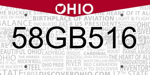 58GB516 Ohio License Plate