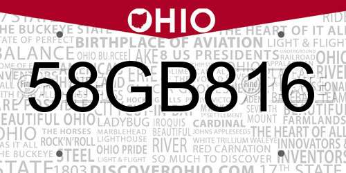58GB816 Ohio License Plate