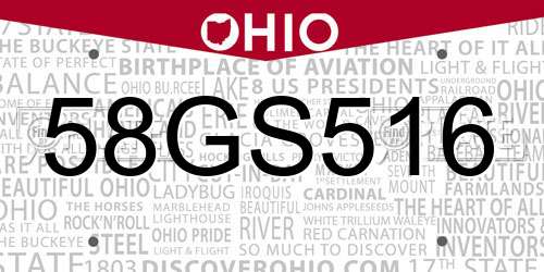58GS516 Ohio License Plate