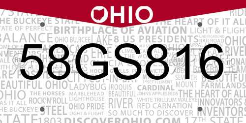58GS816 Ohio License Plate