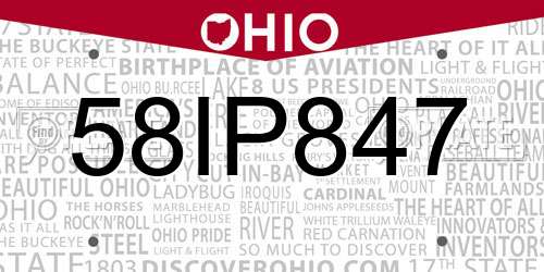 58IP847 Ohio License Plate