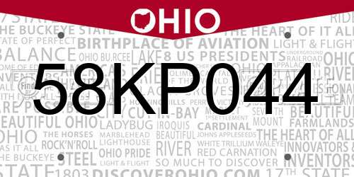 58KP044 Ohio License Plate