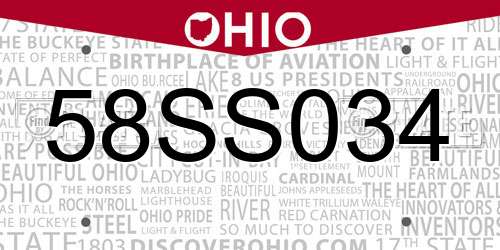 58SS034 Ohio License Plate