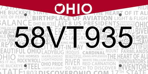 58VT935 Ohio License Plate