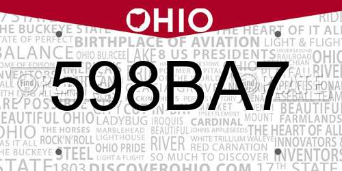 598BA7 Ohio License Plate