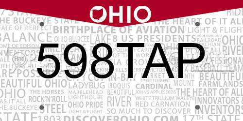 598TAP Ohio License Plate