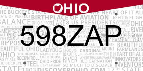 598ZAP Ohio License Plate