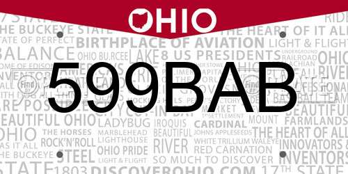 599BAB Ohio License Plate