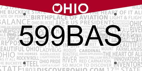599BAS Ohio License Plate