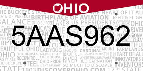 5AAS962 Ohio License Plate