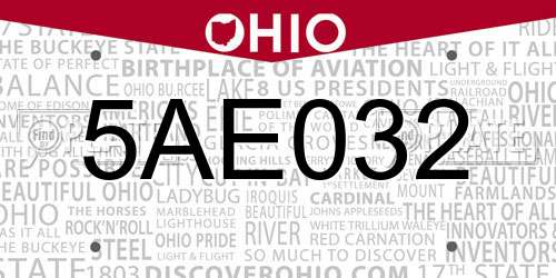 5AE032 Ohio License Plate