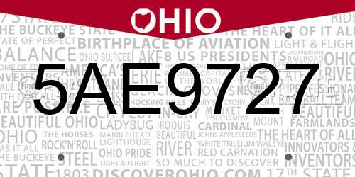 5AE9727 Ohio License Plate