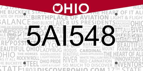 5AI548 Ohio License Plate