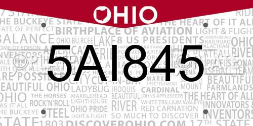 5AI845 Ohio License Plate
