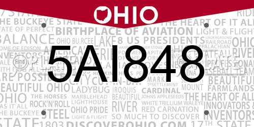 5AI848 Ohio License Plate