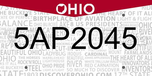 5AP2045 Ohio License Plate