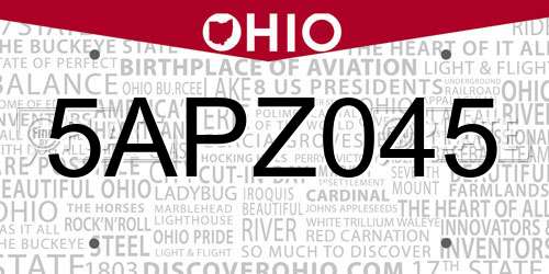 5APZ045 Ohio License Plate
