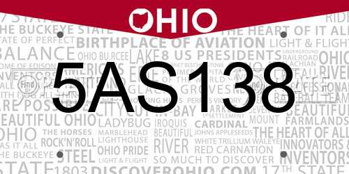 5AS138 Ohio License Plate