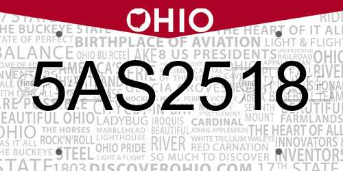 5AS2518 Ohio License Plate