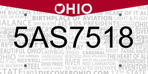 5AS7518 Ohio License Plate