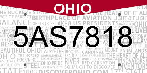 5AS7818 Ohio License Plate