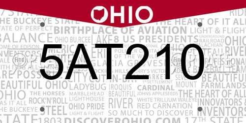 5AT210 Ohio License Plate