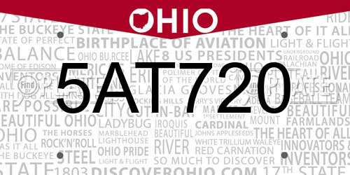 5AT720 Ohio License Plate