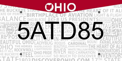 5ATD85 Ohio License Plate