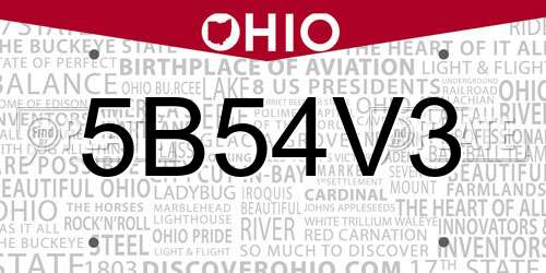 5B54V3 Ohio License Plate