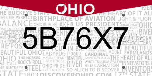 5B76X7 Ohio License Plate
