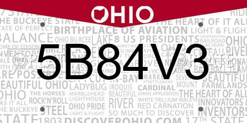 5B84V3 Ohio License Plate