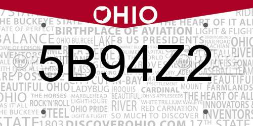 5B94Z2 Ohio License Plate