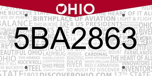 5BA2863 Ohio License Plate