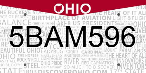 5BAM596 Ohio License Plate