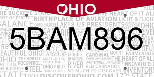 5BAM896 Ohio License Plate