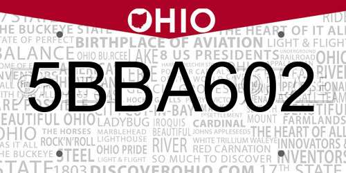 5BBA602 Ohio License Plate