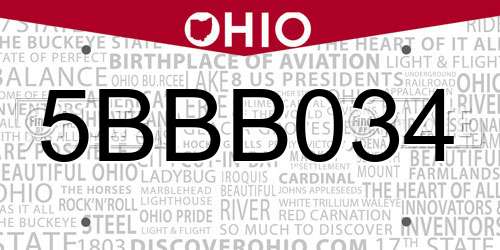 5BBB034 Ohio License Plate