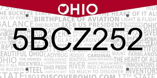 5BCZ252 Ohio License Plate