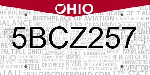 5BCZ257 Ohio License Plate