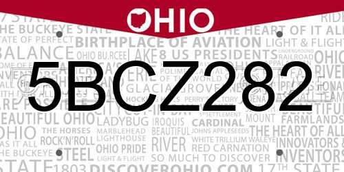 5BCZ282 Ohio License Plate