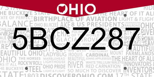 5BCZ287 Ohio License Plate