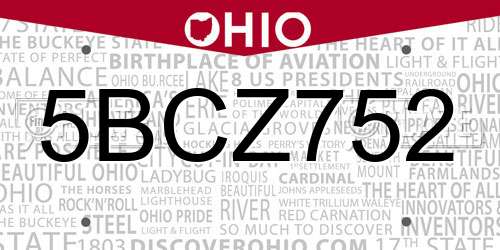 5BCZ752 Ohio License Plate
