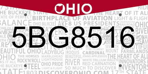 5BG8516 Ohio License Plate