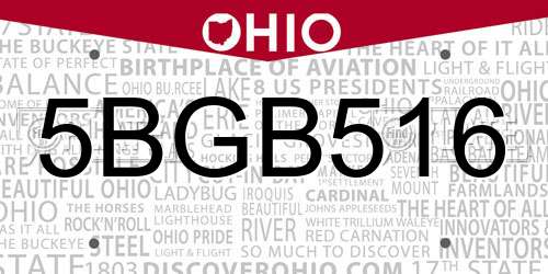 5BGB516 Ohio License Plate