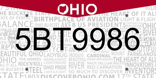 5BT9986 Ohio License Plate
