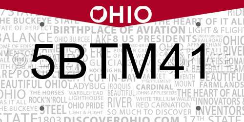 5BTM41 Ohio License Plate