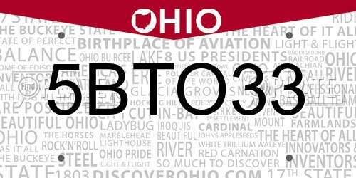 5BTO33 Ohio License Plate