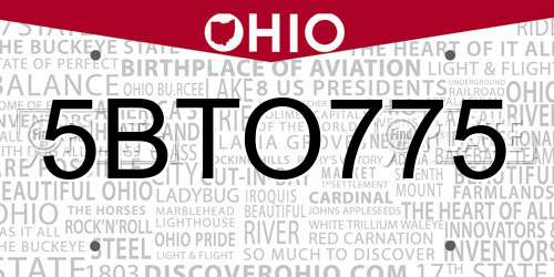 5BTO775 Ohio License Plate