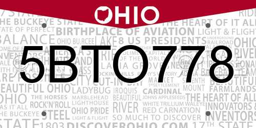 5BTO778 Ohio License Plate