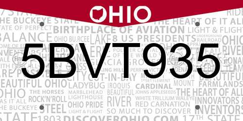 5BVT935 Ohio License Plate